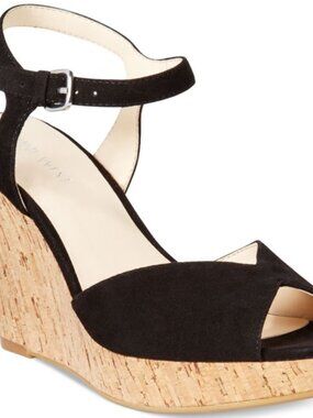 Nine West Big Easy black suede cork wedge sandals size 7